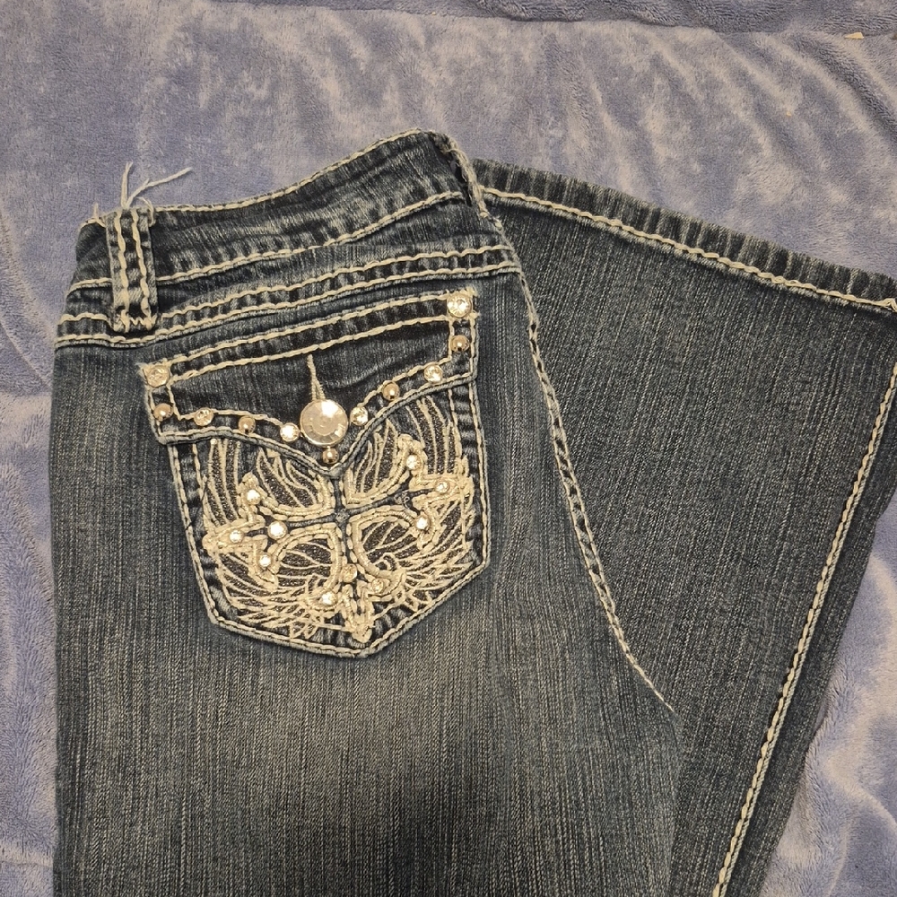 L.A. Idol Dark Blue Boot Cut Jeans with Embellished Pocket
